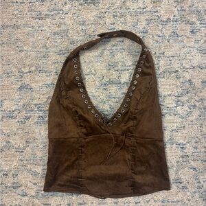 Edikted Brown Faux Leather Halter Top